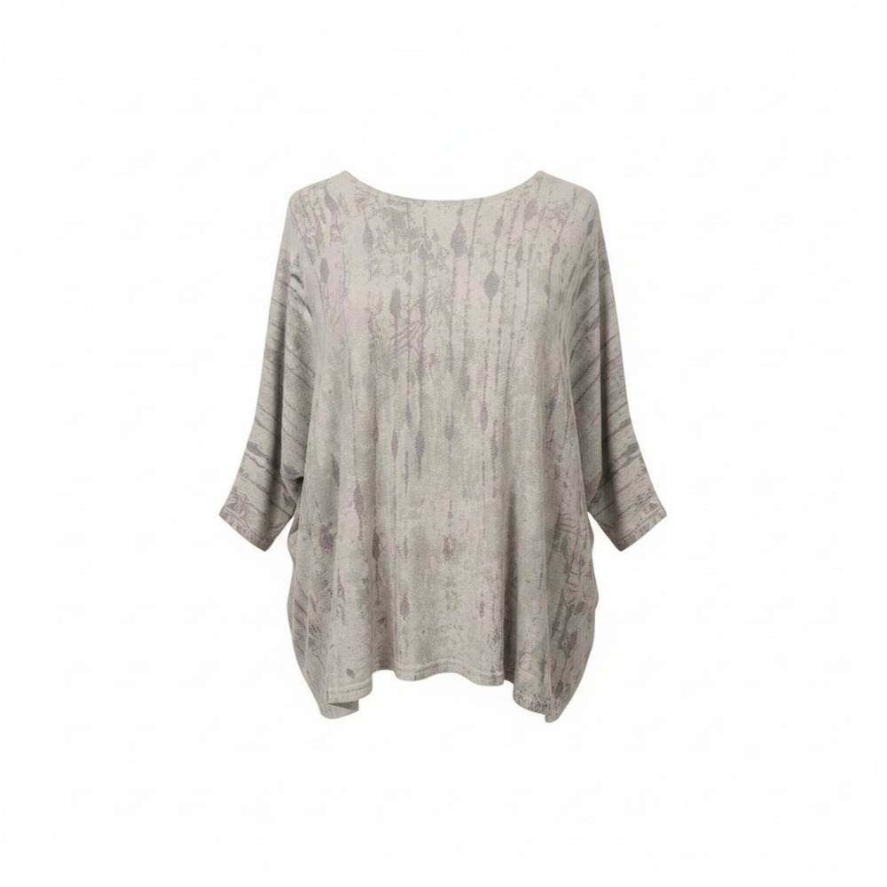 Pure Jill Linen Cotton Abstract Stripe Oversized Sweater Womens L Gray Knit Top